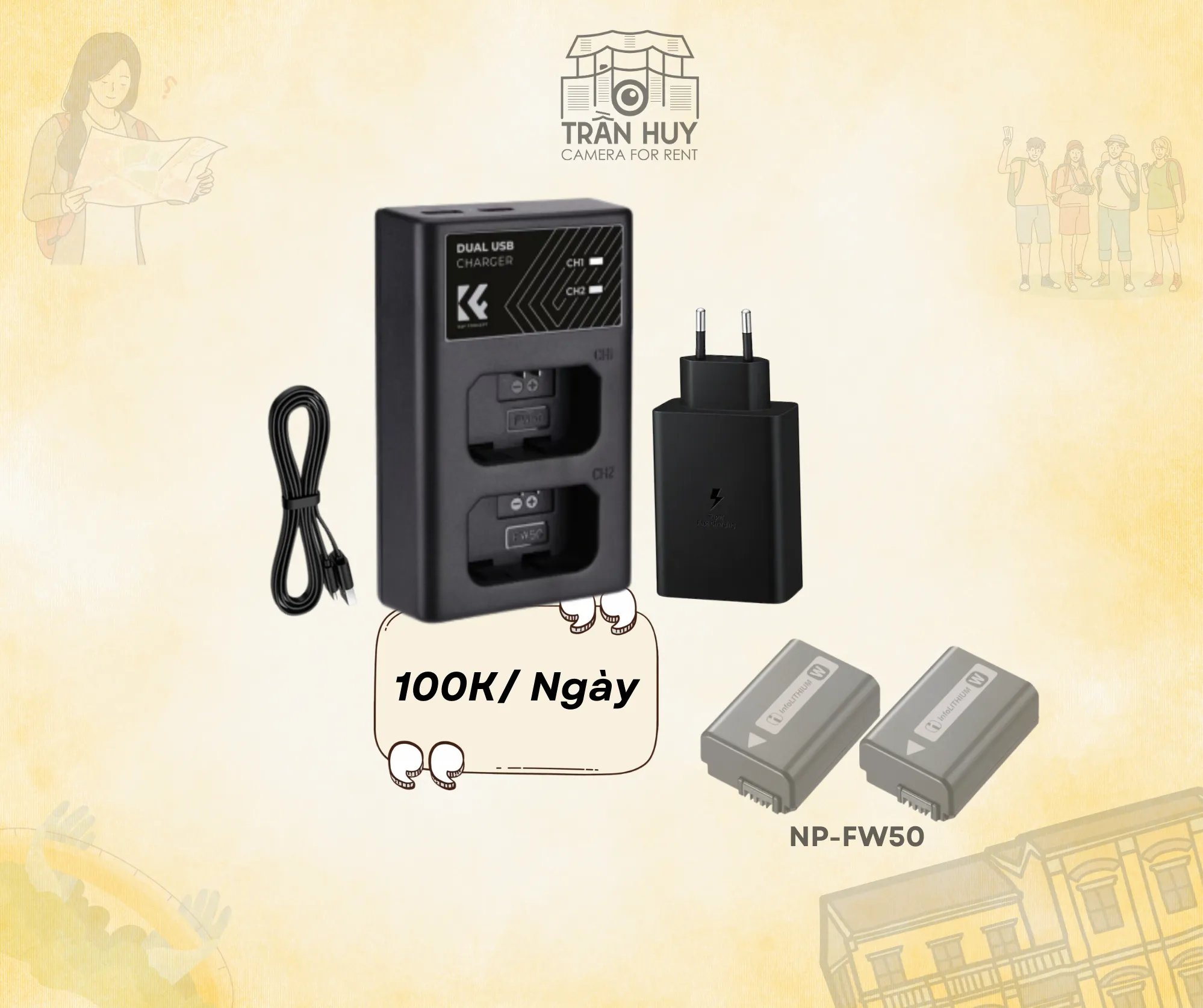 Bộ sạc pin đôi NP-FW50 (Sony A6000, A6400)