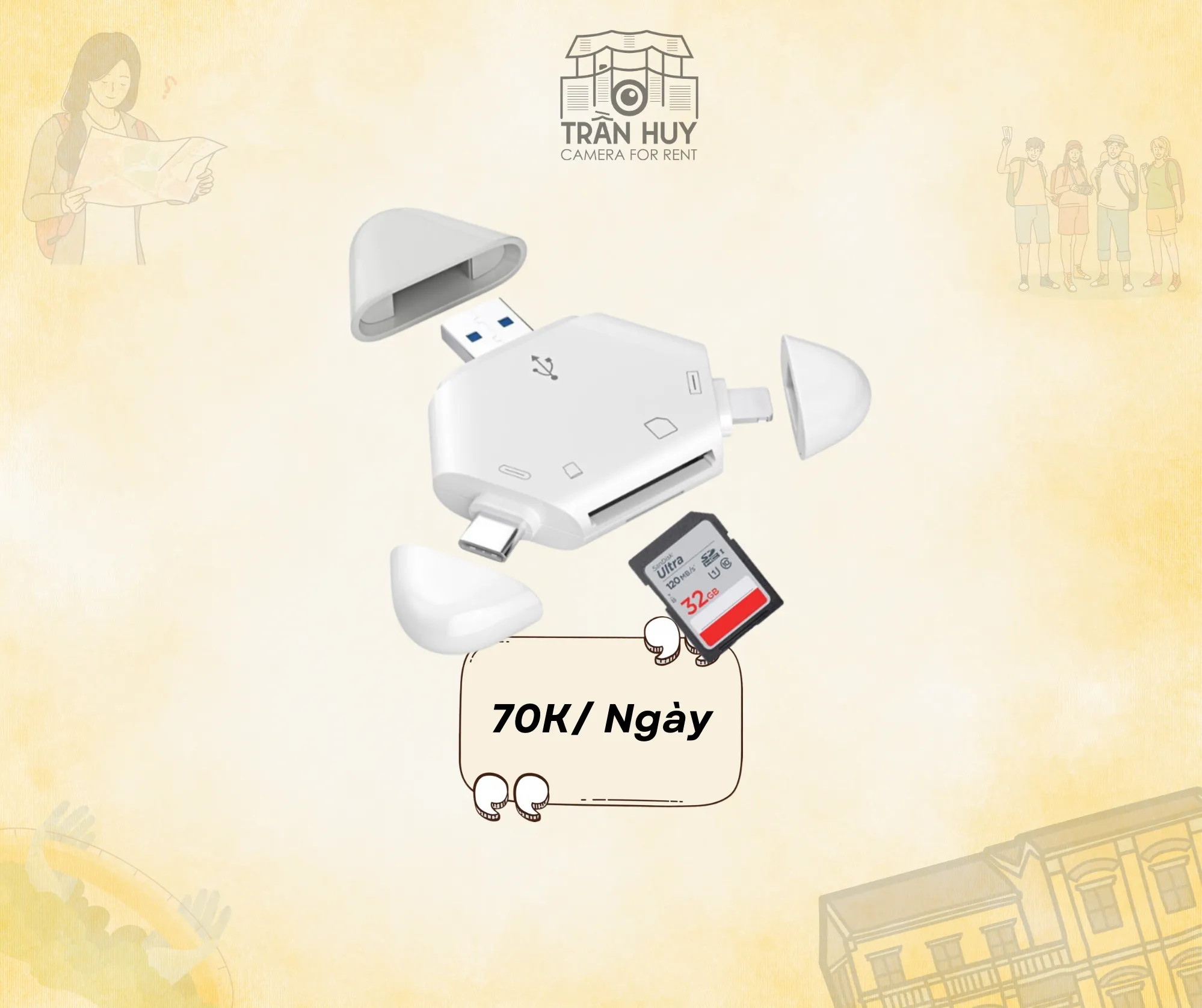 Đầu đọc thẻ nhớ 3 trong 1 (Type C + Lightning + USB)